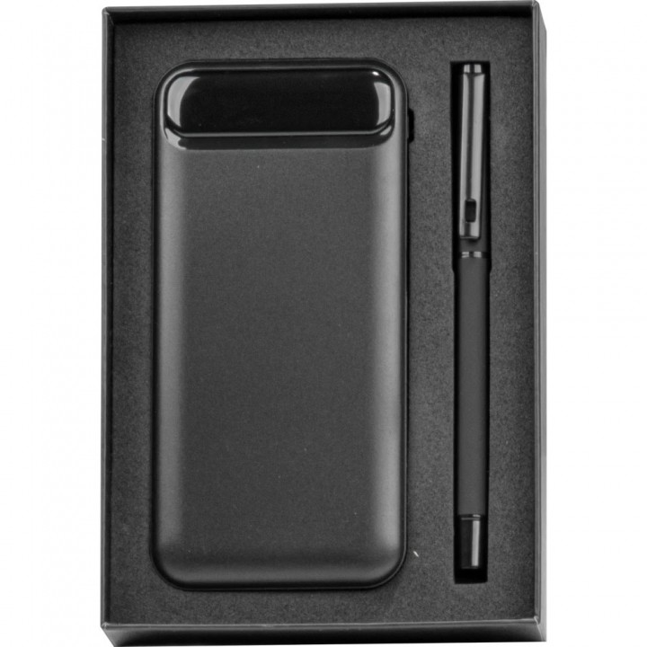 Siyah 10000 mAh Powerbank ve Metal Roller Kalem Kurumsal Hediye Seti